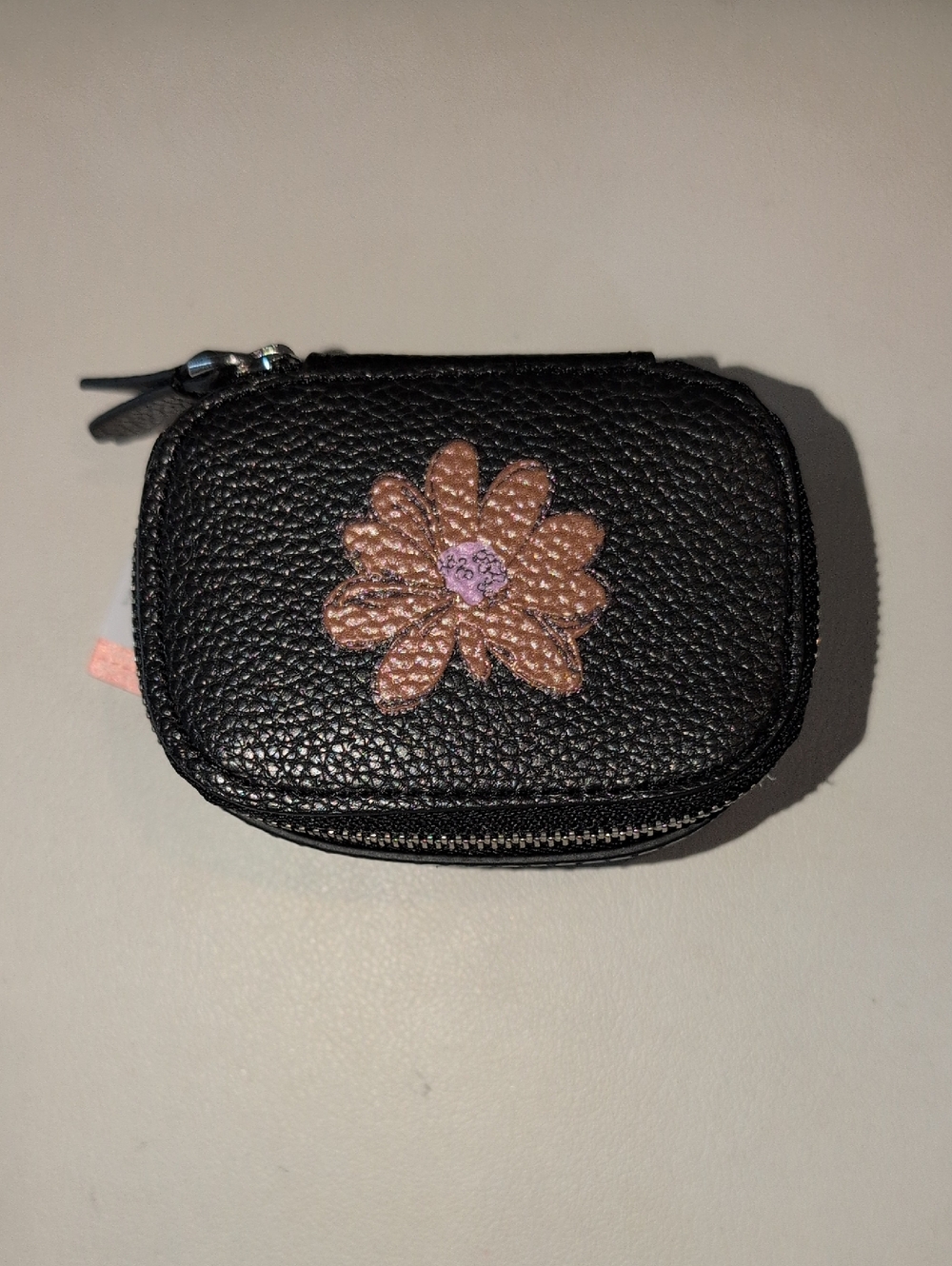 Vera Bradley Black Leather Floral Zip Pouch - NWT